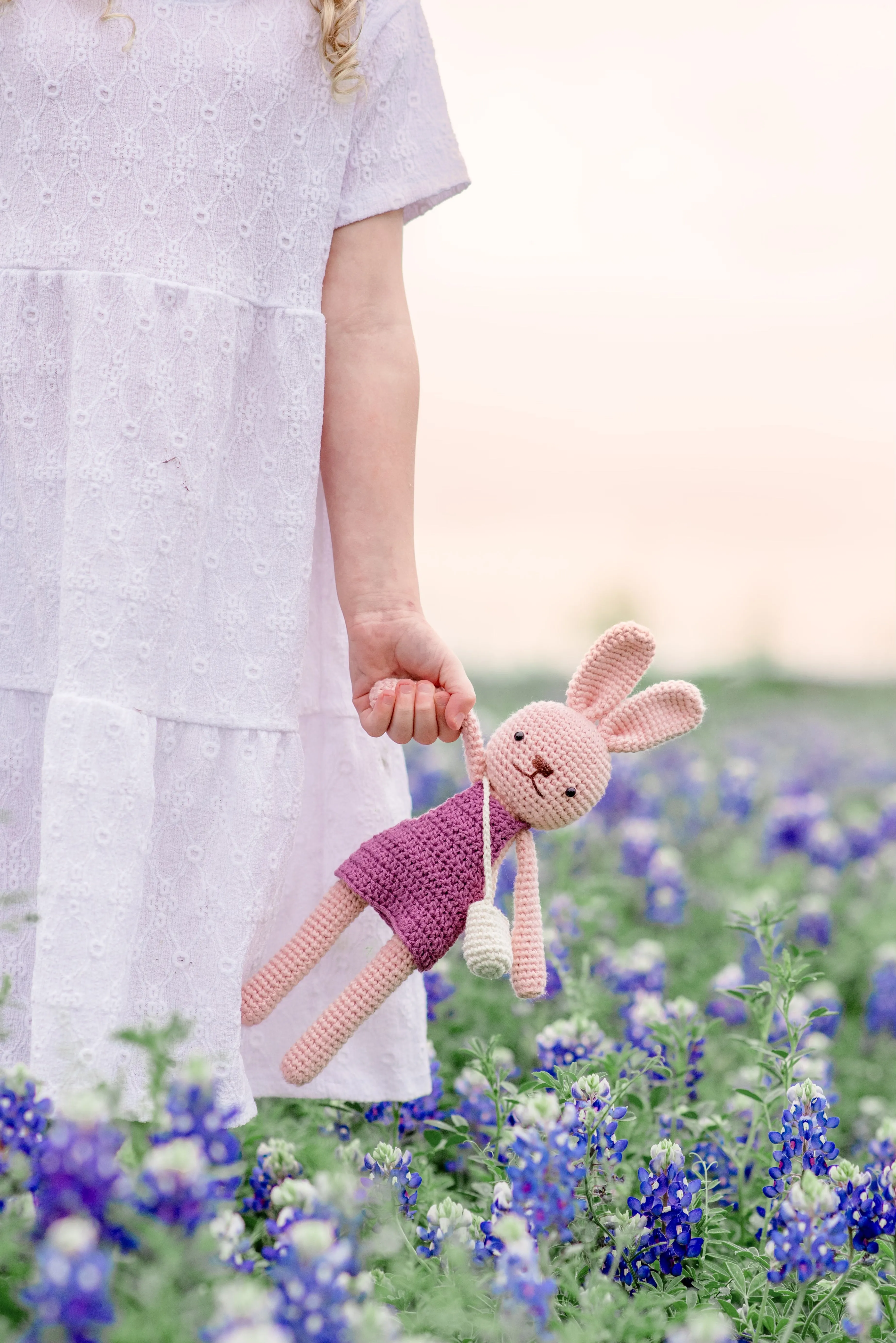 Crochet Doll Set (Dark Brown Bunny Light Pink Skirt White Pants)