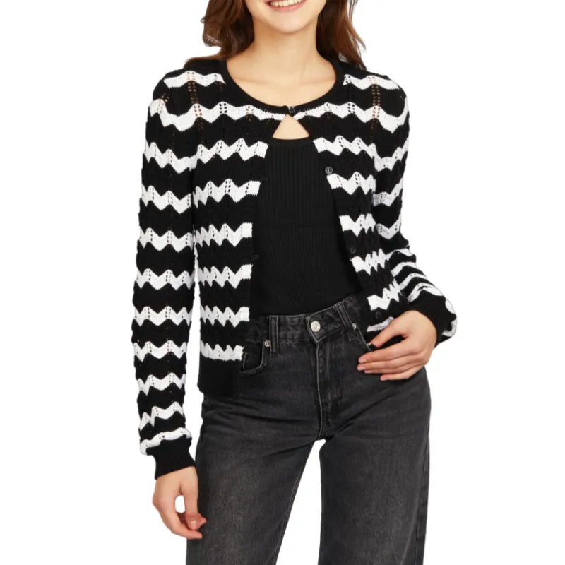 Custom High-Quality Zigzag Stripes Knit Cardigan | Cotton Acrylic Blend Knitwear