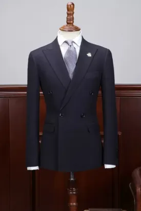 Darcy Classical Midnight Blue Peak Lapel Double-Breasted Business Ensemble