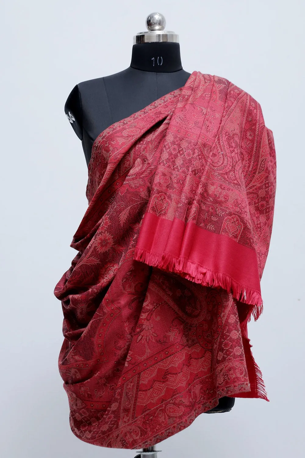 Dark pink Colour Jamawar Shawl With Highly Defined Borders And All Over Motifs Look Elegant.