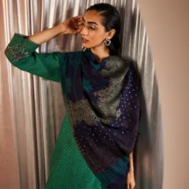Doris Navy Woven Design Woolen Shawl