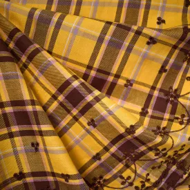 Double Border Embroidered Plaid Cotton Shirting Sunflower/Chocolate