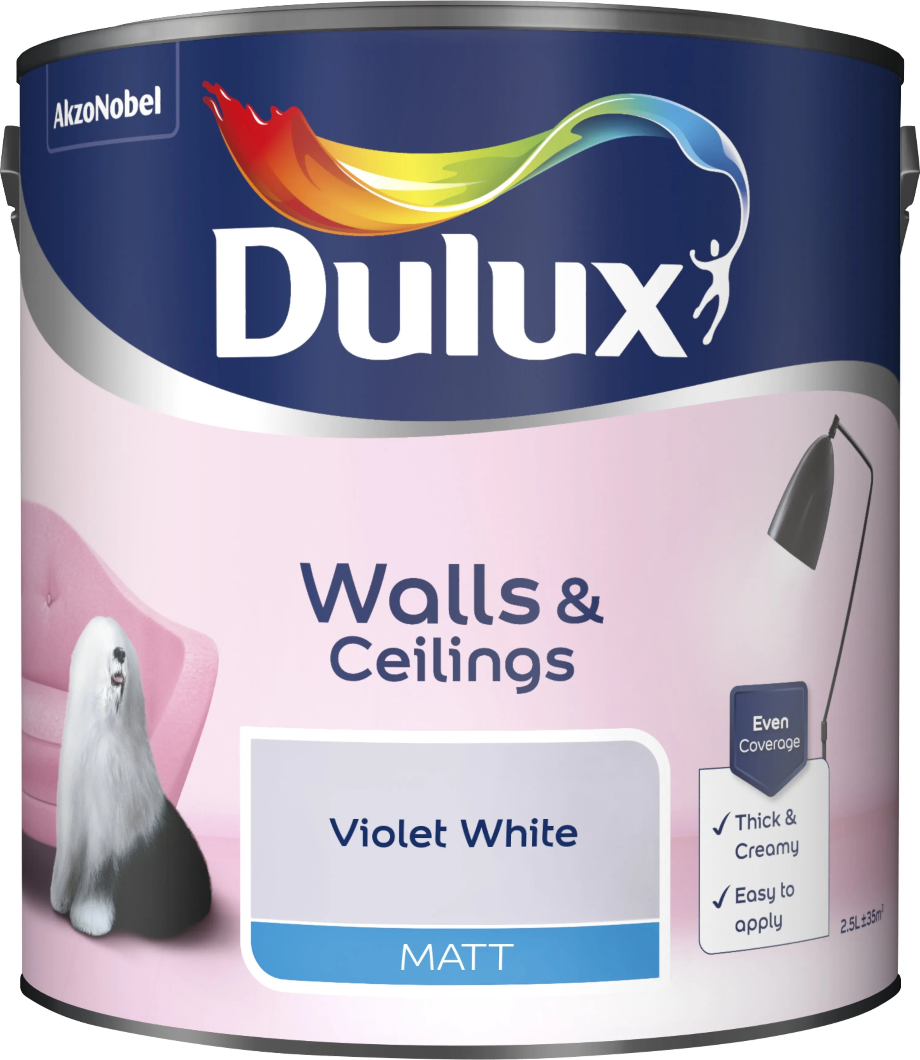 Dulux Matt Emulsion Paint For Walls And Ceilings - Violet White 2.5L
