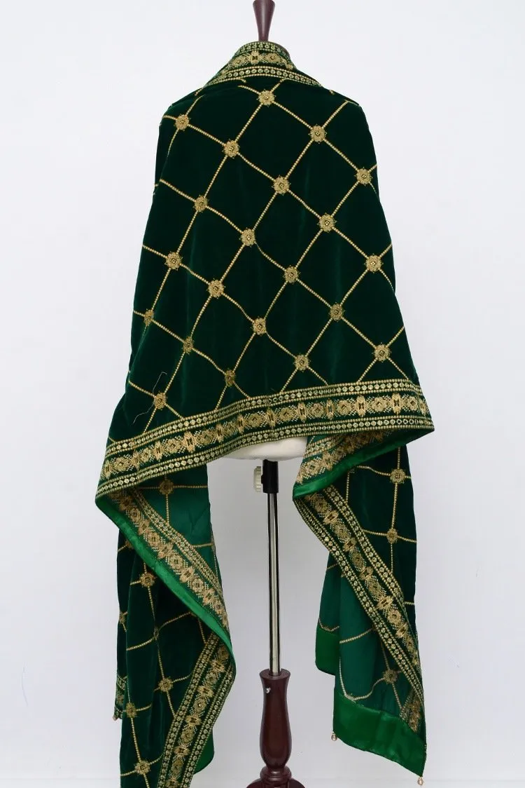 Ellena Fancy Embroidered Shawl Green - SH216
