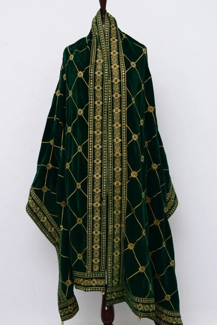 Ellena Fancy Embroidered Shawl Green - SH216