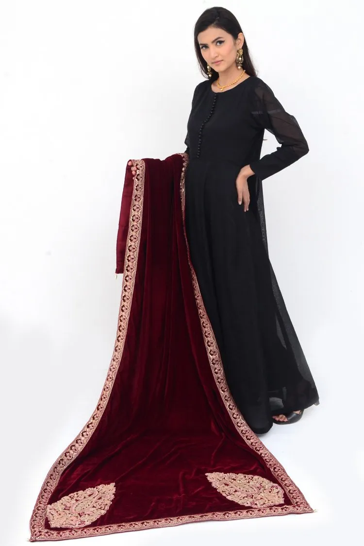 Ellena Fancy Embroidered Shawl Maroon - SH222