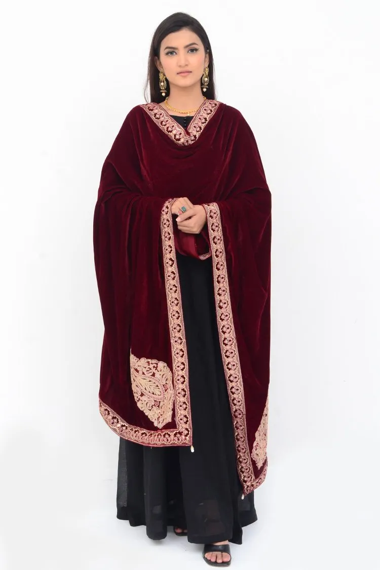 Ellena Fancy Embroidered Shawl Maroon - SH222