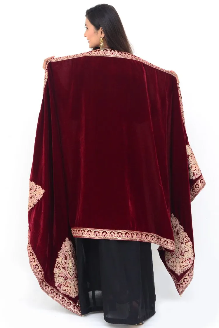 Ellena Fancy Embroidered Shawl Maroon - SH222