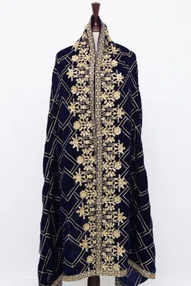Ellena Fancy Embroidered Shawl Navy - VS026