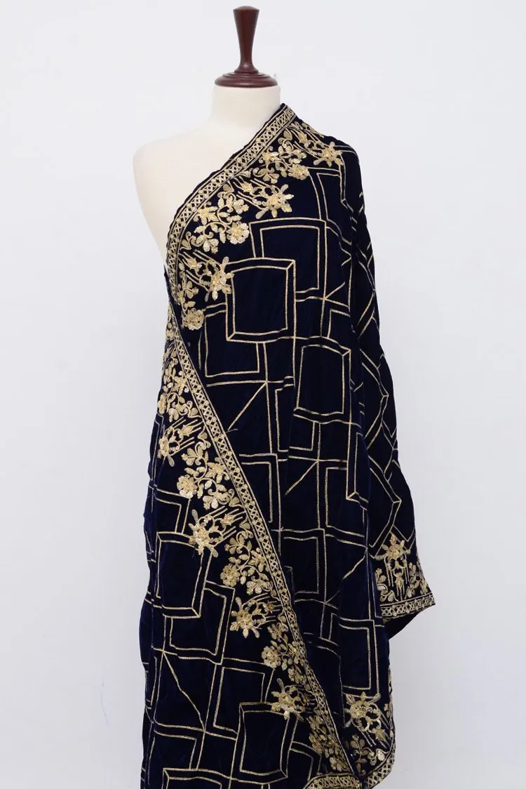 Ellena Fancy Embroidered Shawl Navy - VS026