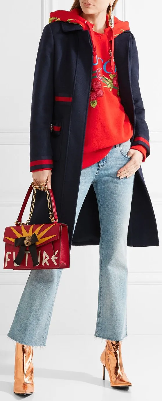 Embellished Grosgrain-Trimmed Coat
