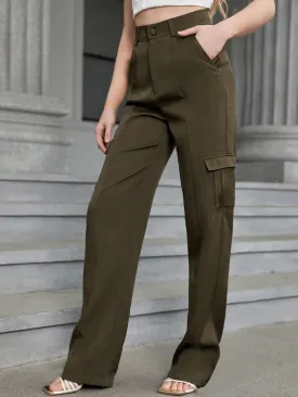 Flap Side Plain Pocket Plain Casual Cargo Pants