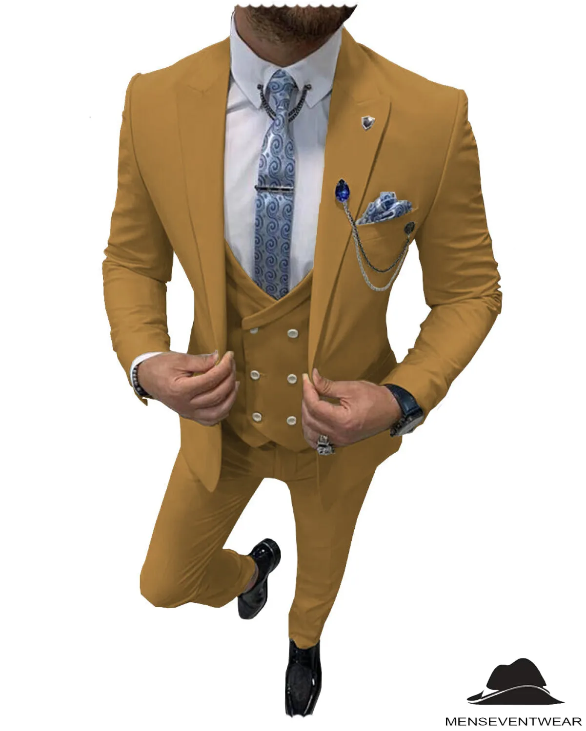 Flat Peak Lapel 3 Pieces Mens Suit For Wedding (Blazer vest Pants)