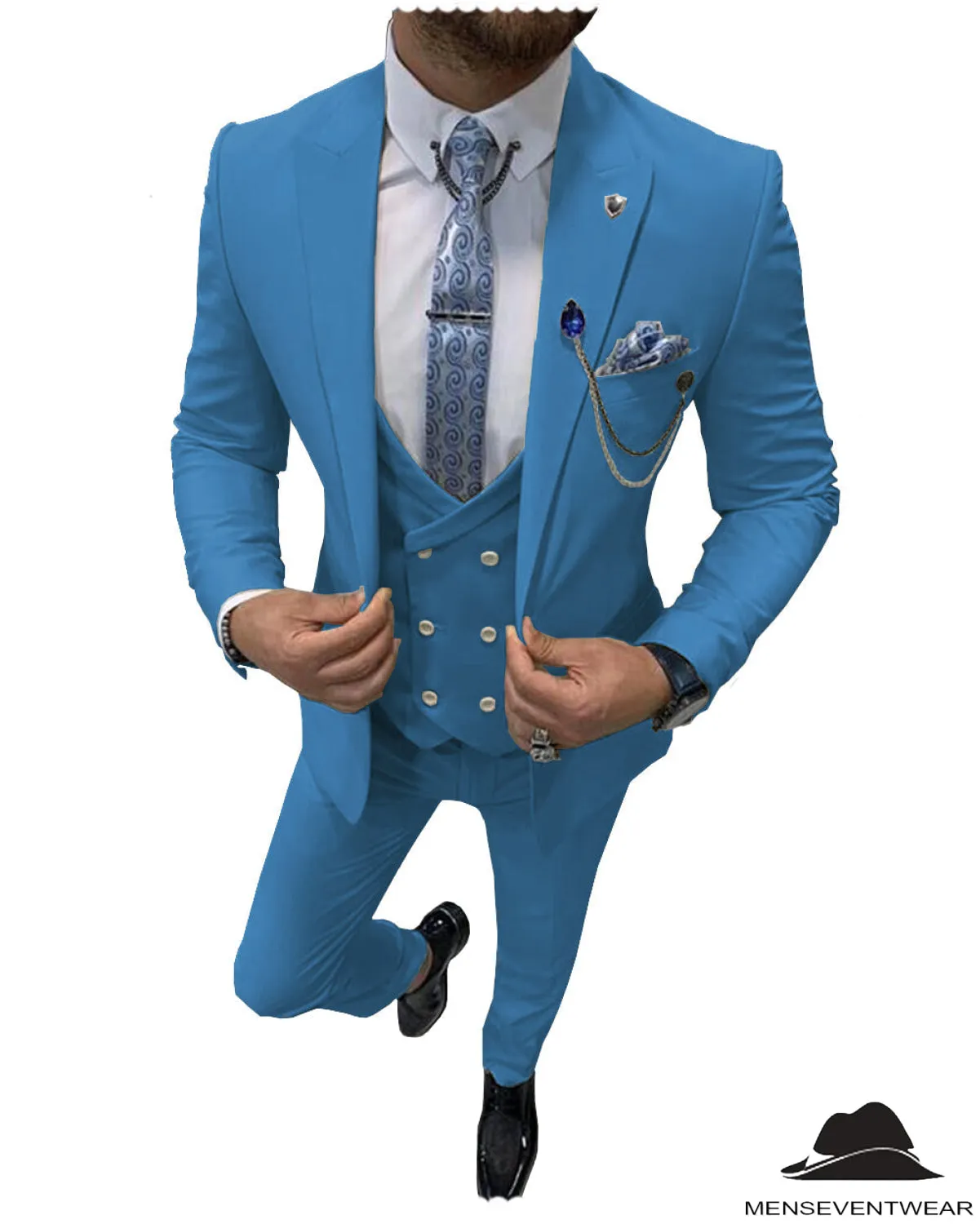 Flat Peak Lapel 3 Pieces Mens Suit For Wedding (Blazer vest Pants)