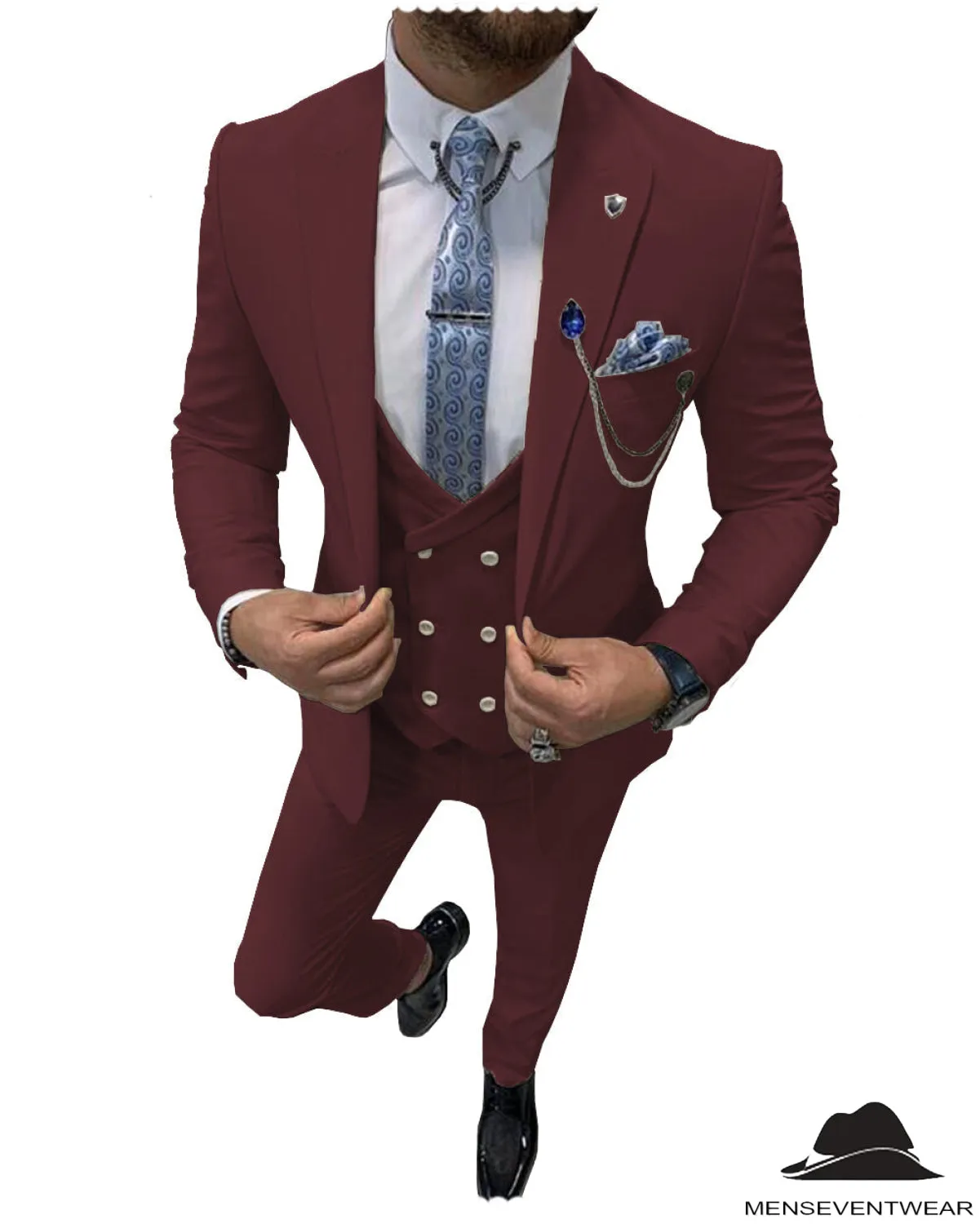 Flat Peak Lapel 3 Pieces Mens Suit For Wedding (Blazer vest Pants)