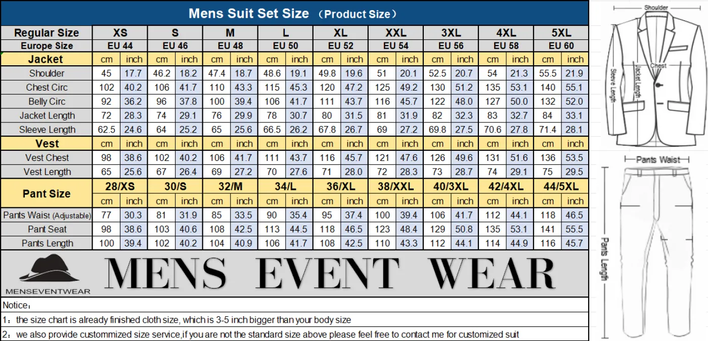 Flat Peak Lapel 3 Pieces Mens Suit For Wedding (Blazer vest Pants)