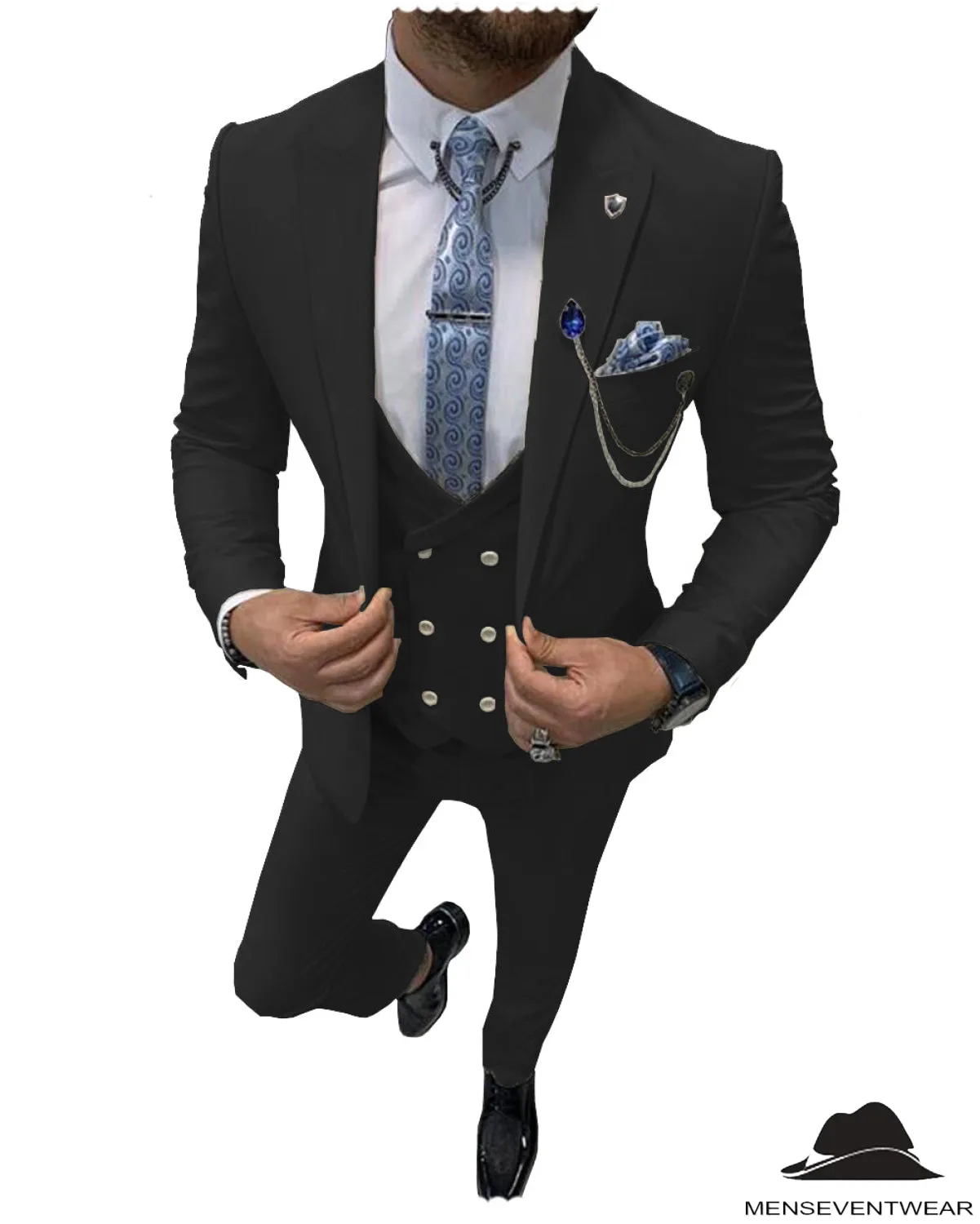 Flat Peak Lapel 3 Pieces Mens Suit For Wedding (Blazer vest Pants)