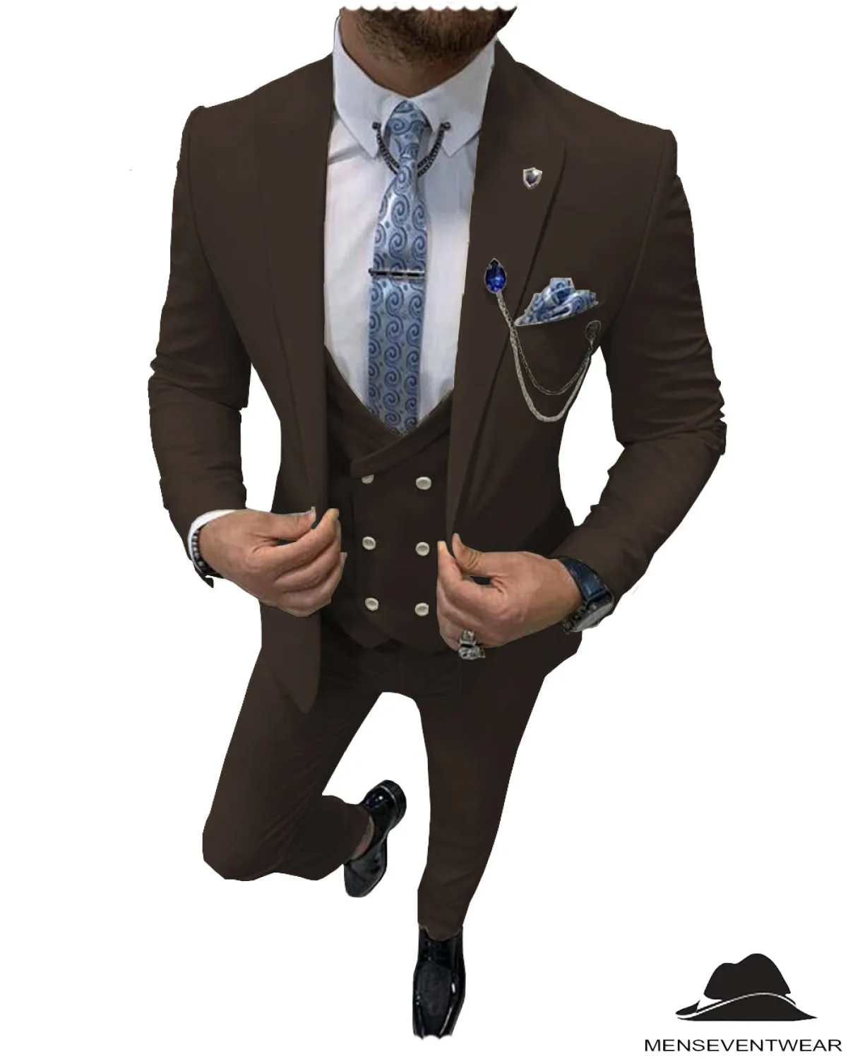 Flat Peak Lapel 3 Pieces Mens Suit For Wedding (Blazer vest Pants)
