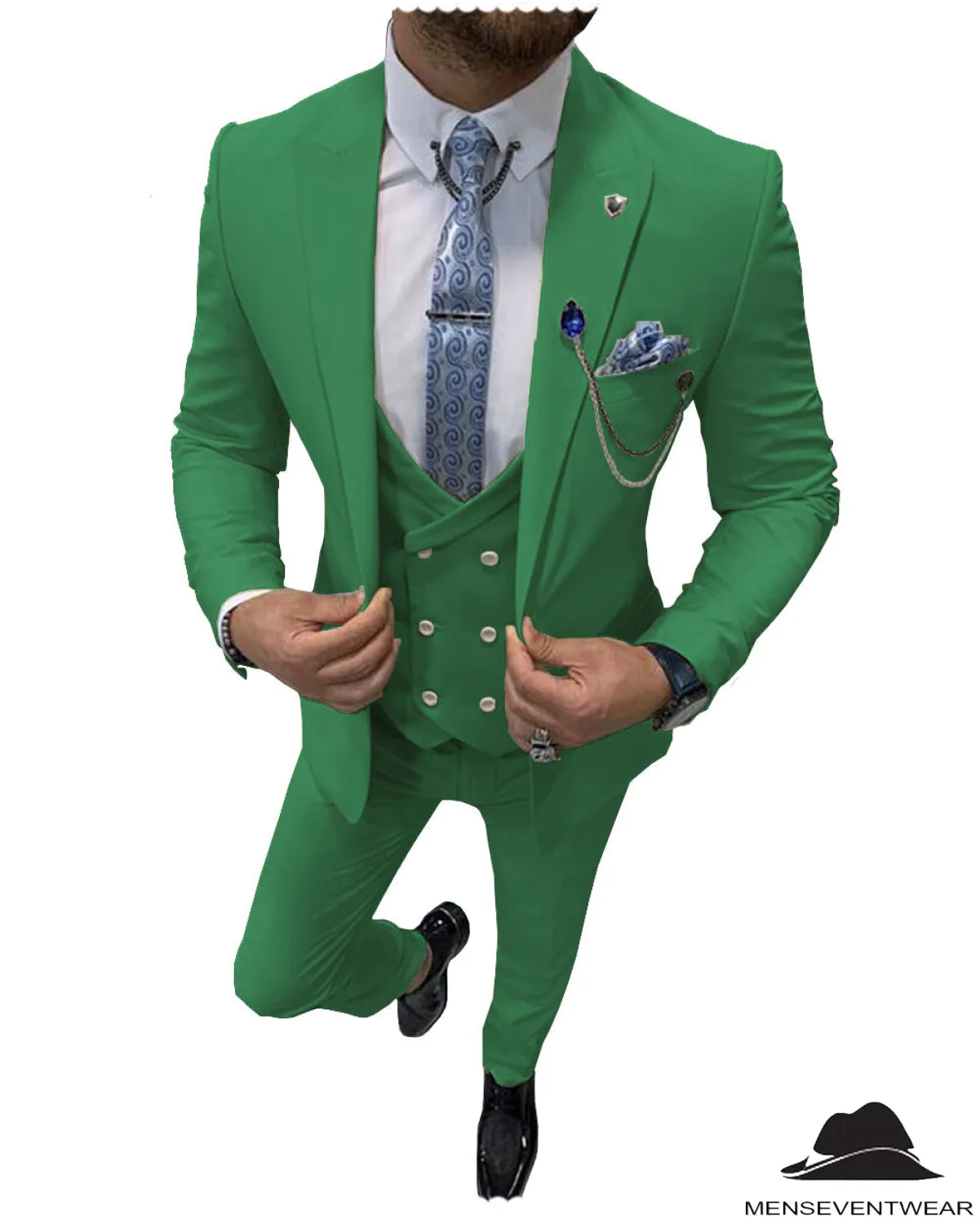 Flat Peak Lapel 3 Pieces Mens Suit For Wedding (Blazer vest Pants)