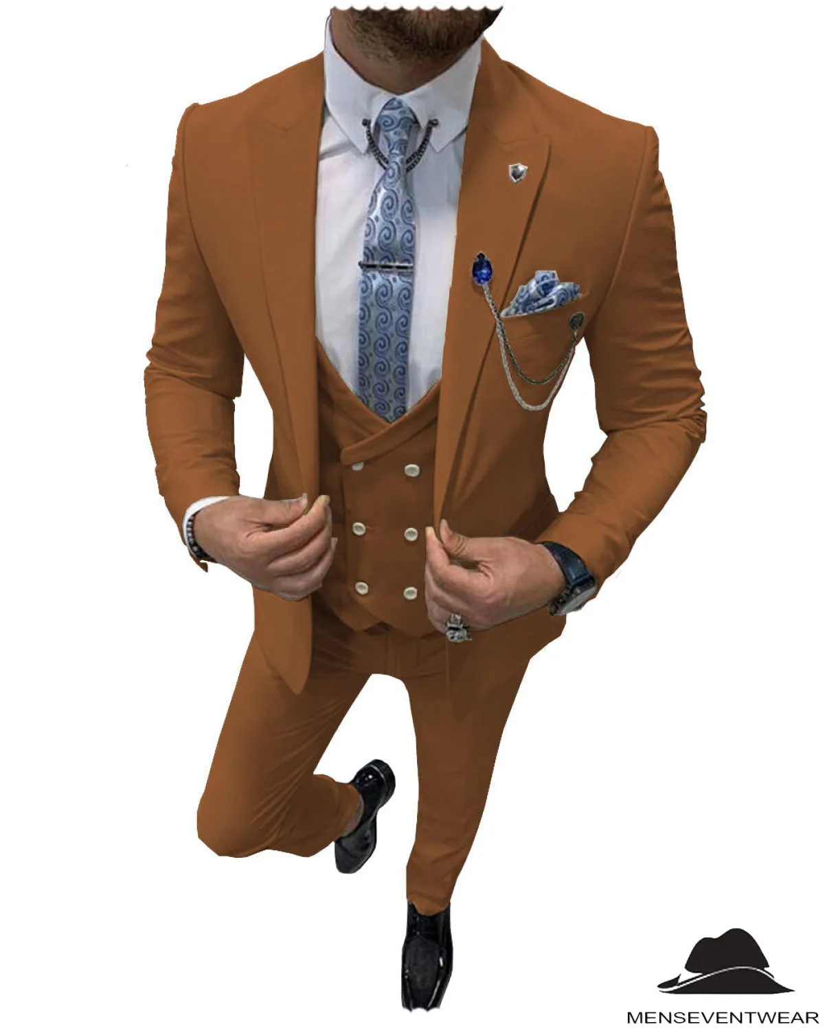 Flat Peak Lapel 3 Pieces Mens Suit For Wedding (Blazer vest Pants)