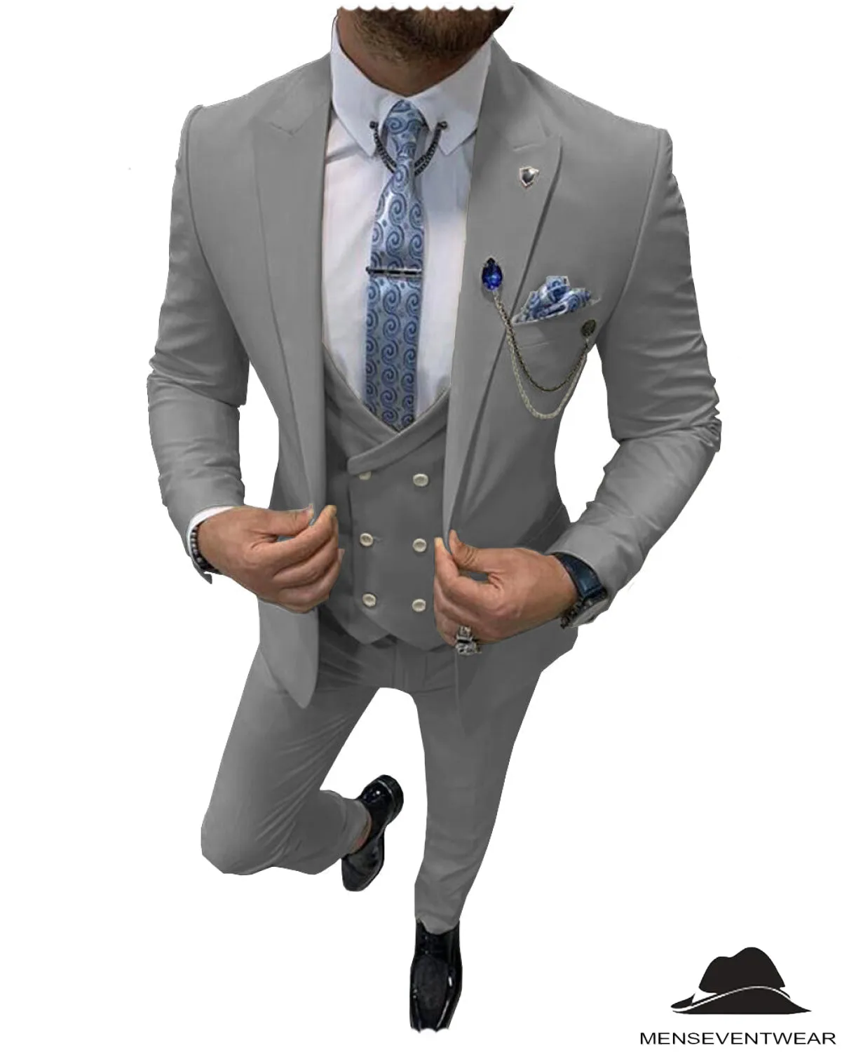 Flat Peak Lapel 3 Pieces Mens Suit For Wedding (Blazer vest Pants)