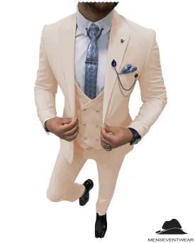 Flat Peak Lapel 3 Pieces Mens Suit For Wedding (Blazer vest Pants)