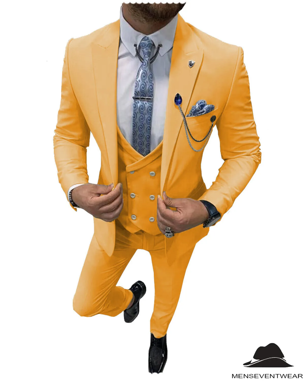 Flat Peak Lapel 3 Pieces Mens Suit For Wedding (Blazer vest Pants)