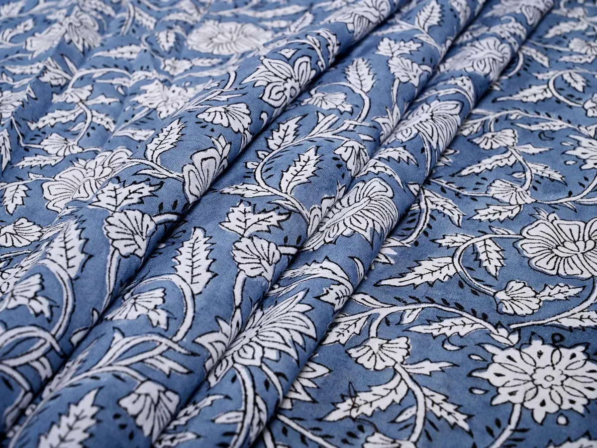 Floral Motifs: Cotton Gray White Clothes Fabric