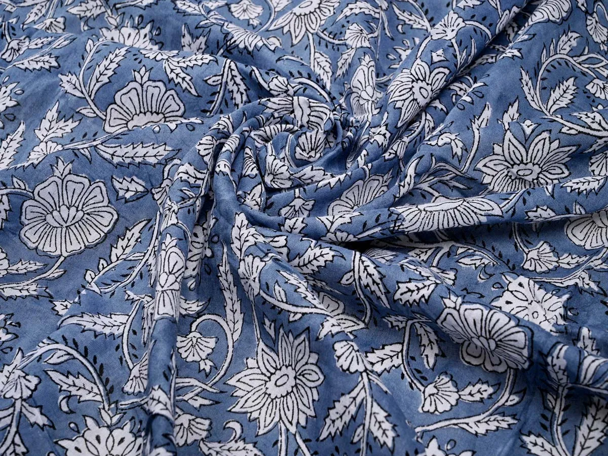 Floral Motifs: Cotton Gray White Clothes Fabric