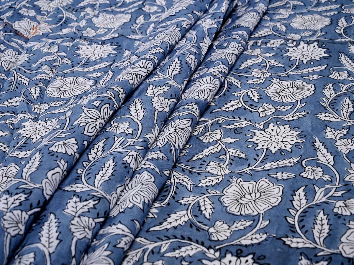 Floral Motifs: Cotton Gray White Clothes Fabric