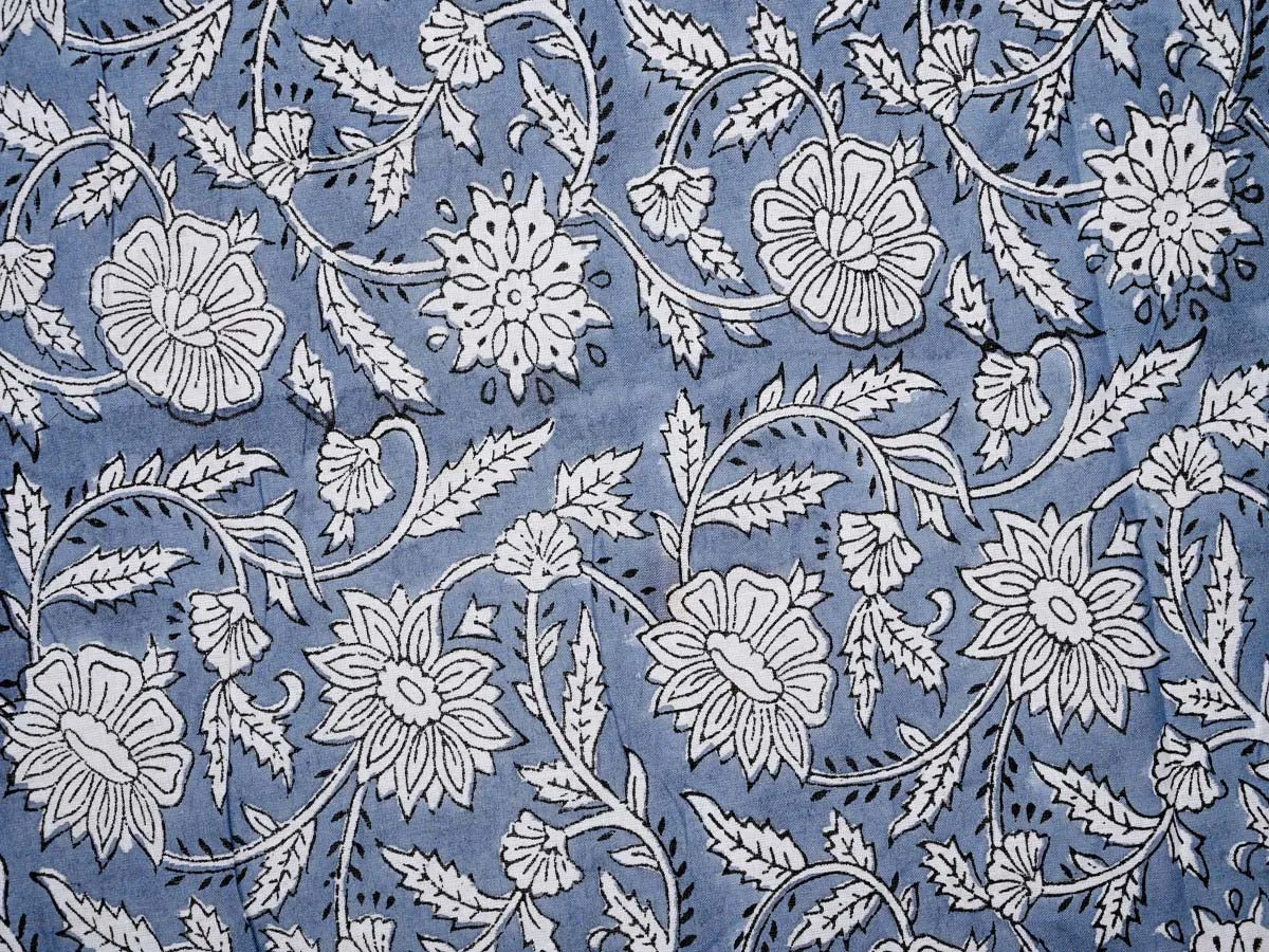 Floral Motifs: Cotton Gray White Clothes Fabric
