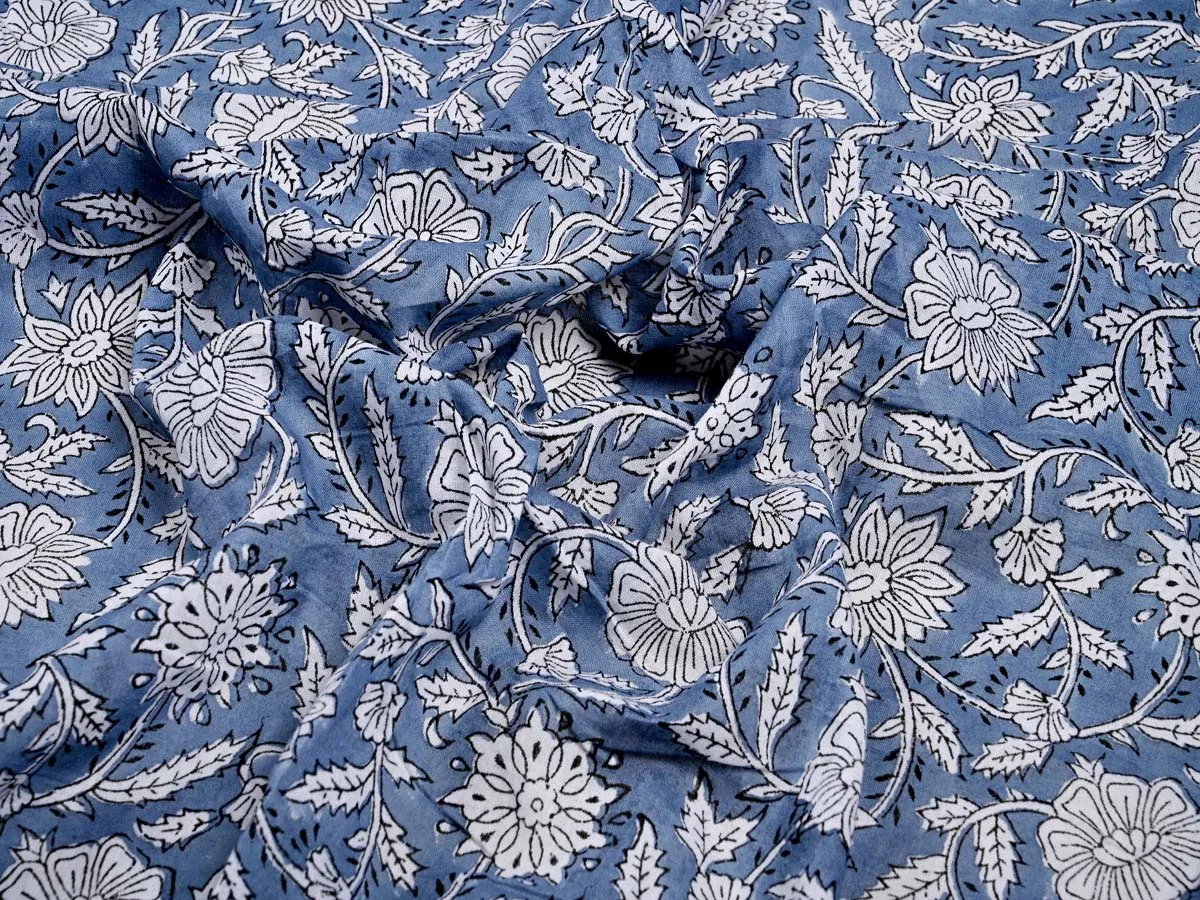 Floral Motifs: Cotton Gray White Clothes Fabric