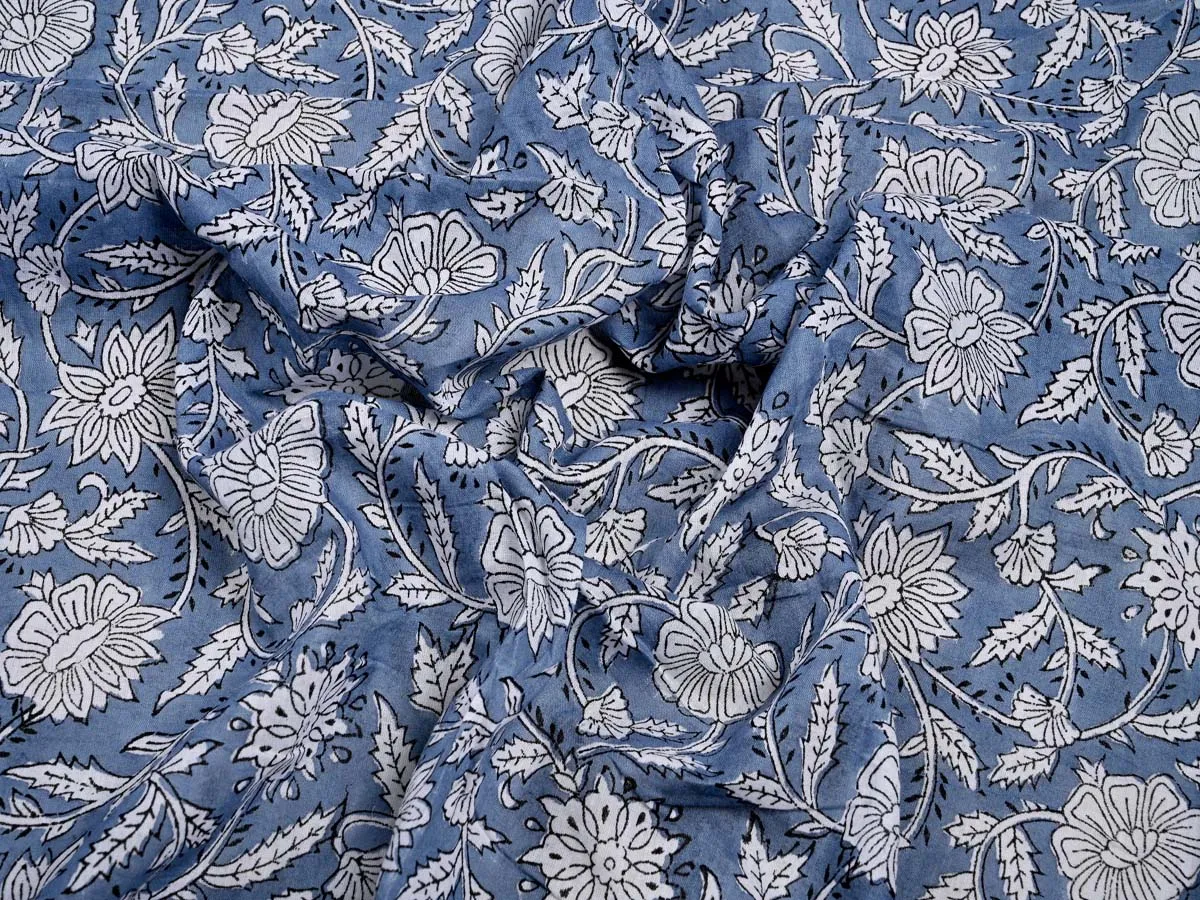 Floral Motifs: Cotton Gray White Clothes Fabric