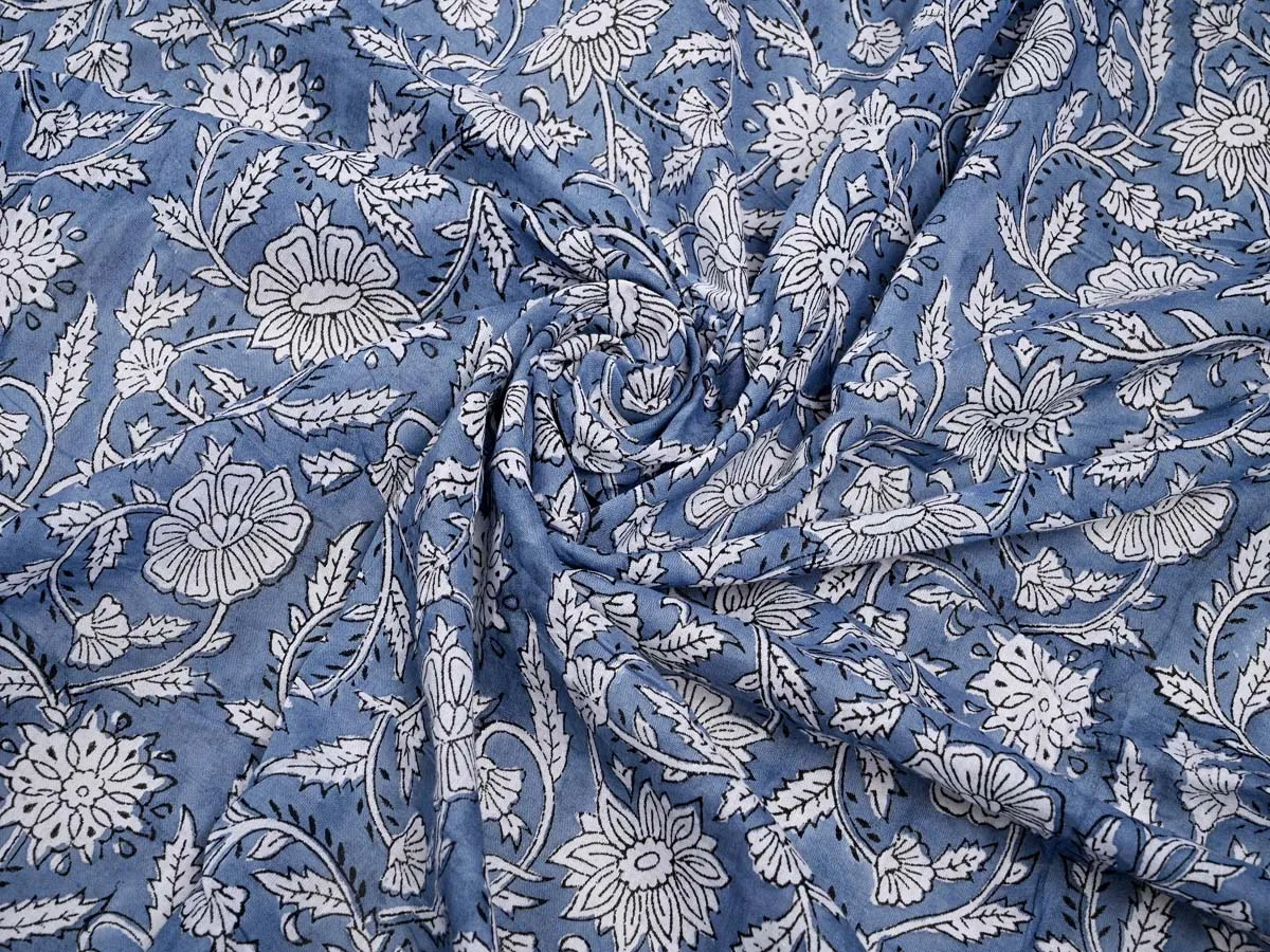Floral Motifs: Cotton Gray White Clothes Fabric