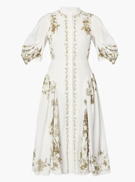 Floral-print puff sleeve midi dress