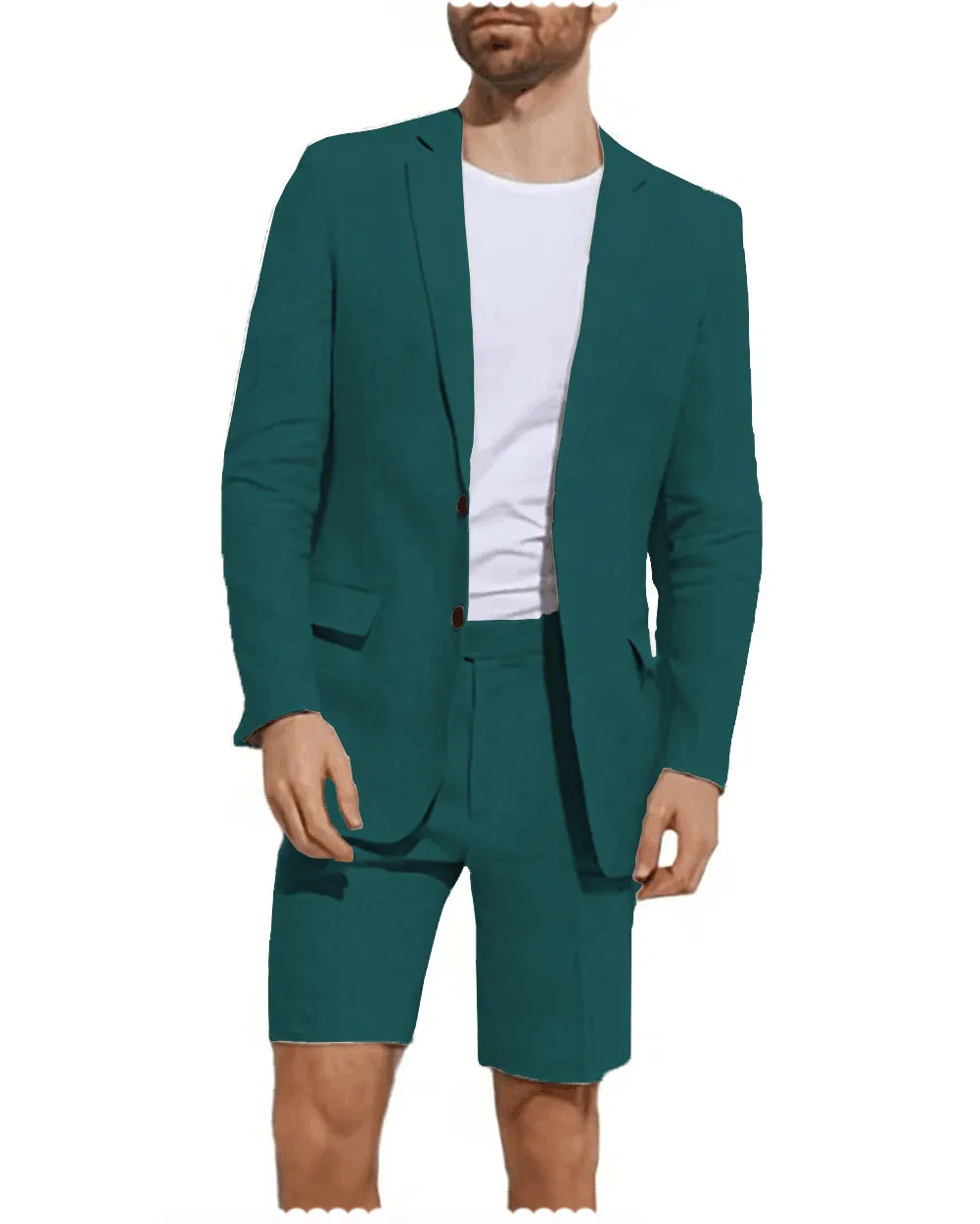 Formal 2 Piece Men's Suit Flat Linen Notch Lapel Tuxedos (Blazer Shorts)