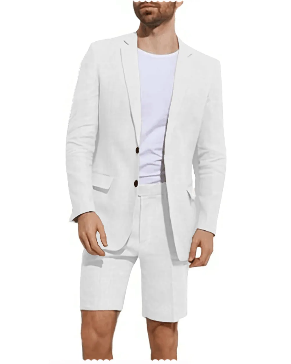 Formal 2 Piece Men's Suit Flat Linen Notch Lapel Tuxedos (Blazer Shorts)