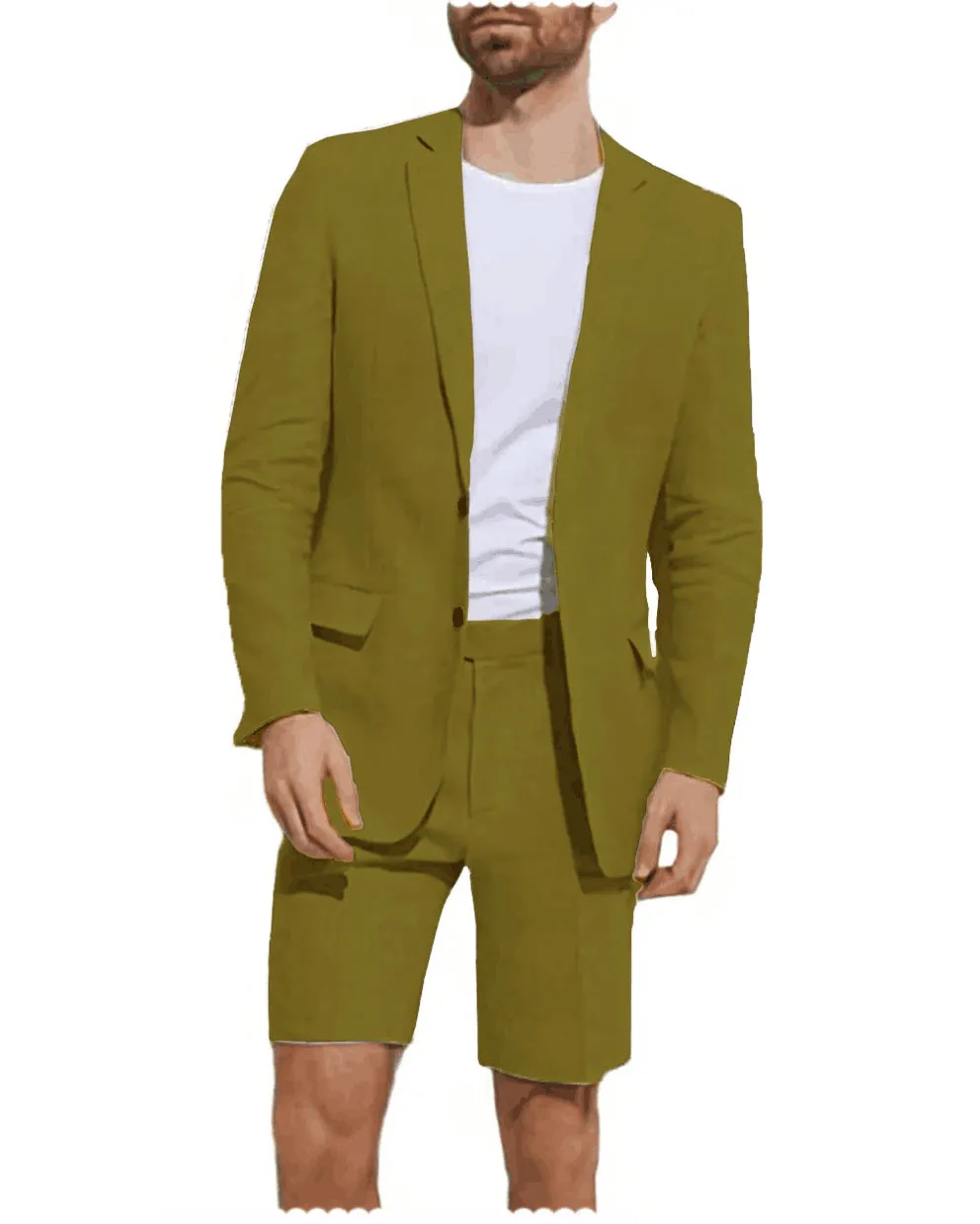Formal 2 Piece Men's Suit Flat Linen Notch Lapel Tuxedos (Blazer Shorts)