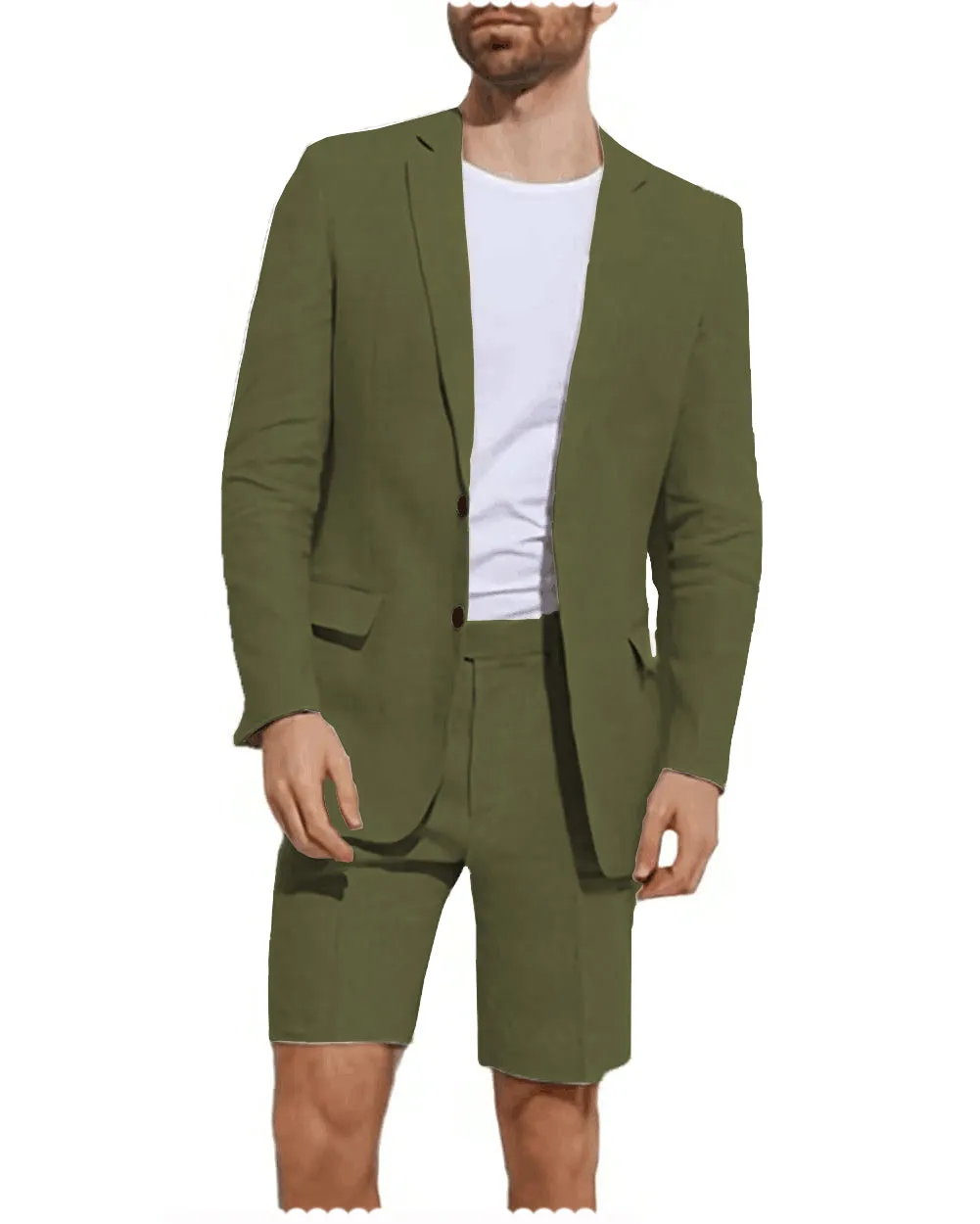 Formal 2 Piece Men's Suit Flat Linen Notch Lapel Tuxedos (Blazer Shorts)