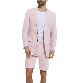 Formal 2 Piece Men's Suit Flat Linen Notch Lapel Tuxedos (Blazer Shorts)