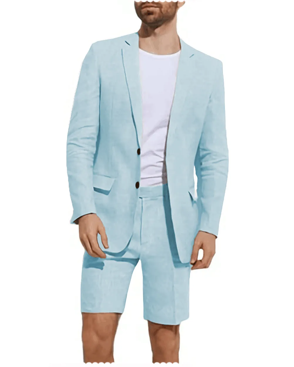 Formal 2 Piece Men's Suit Flat Linen Notch Lapel Tuxedos (Blazer Shorts)