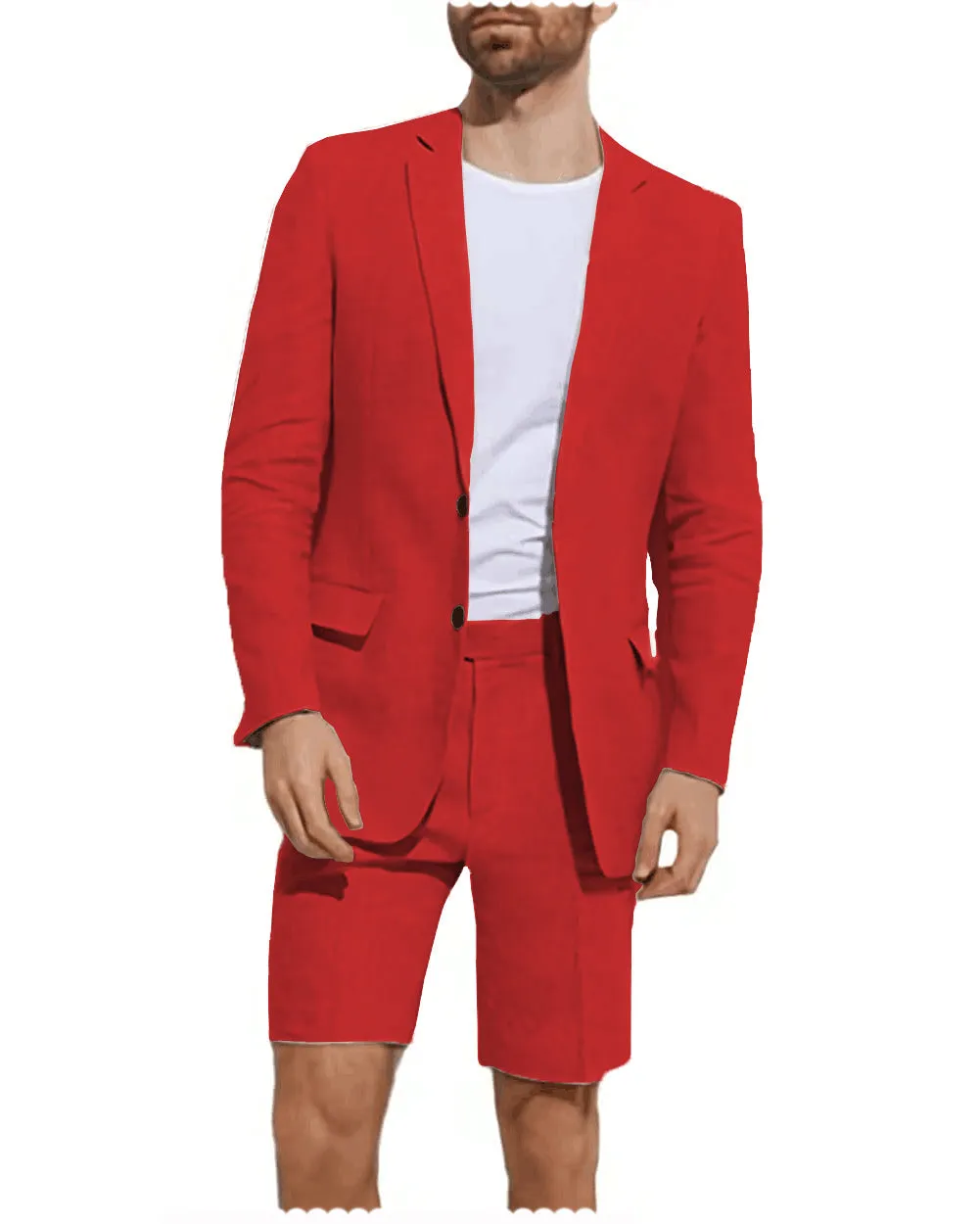Formal 2 Piece Men's Suit Flat Linen Notch Lapel Tuxedos (Blazer Shorts)
