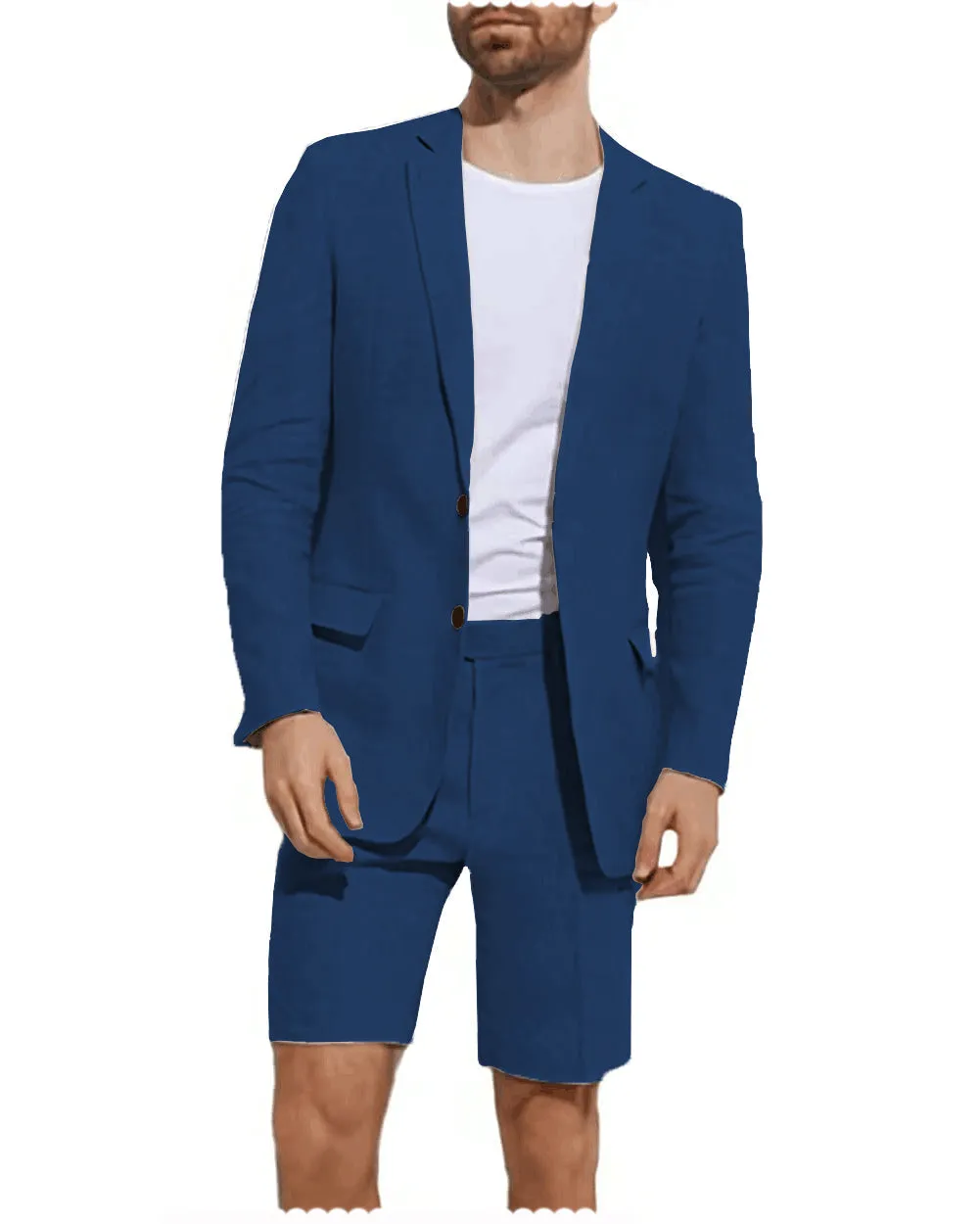 Formal 2 Piece Men's Suit Flat Linen Notch Lapel Tuxedos (Blazer Shorts)
