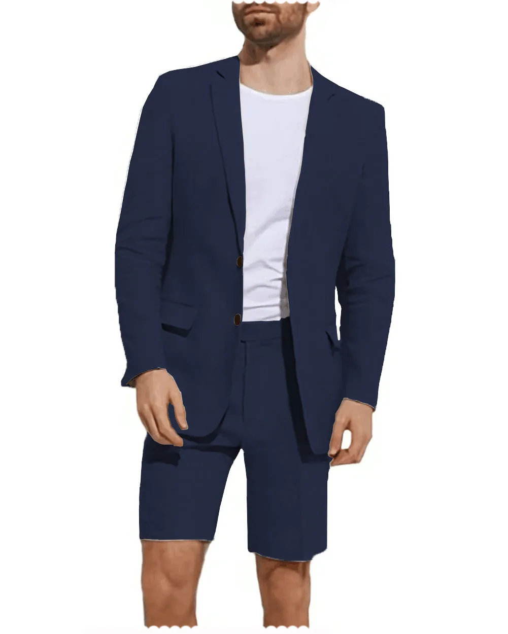 Formal 2 Piece Men's Suit Flat Linen Notch Lapel Tuxedos (Blazer Shorts)