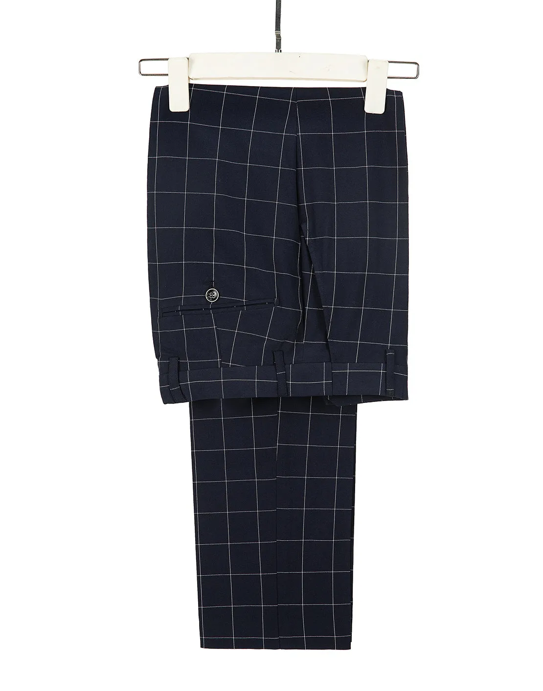 Formal Mens Suit 3 Pieces Plaid Peak Lapel Tuxedos (Blazer Vest Pants)