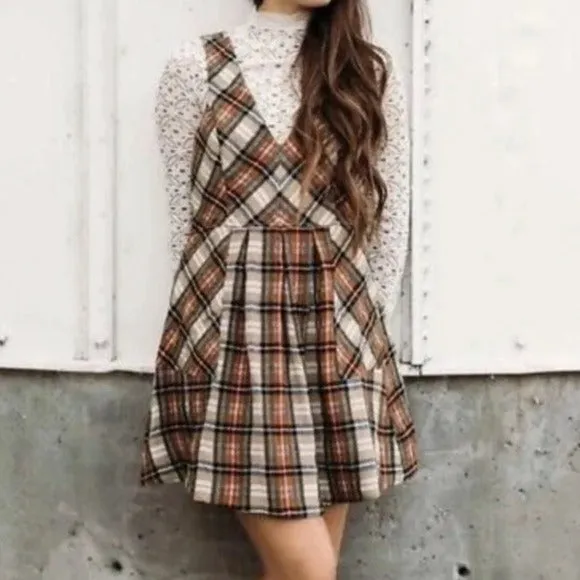 Free People Killing Time Plaid Penafore Mini Dress