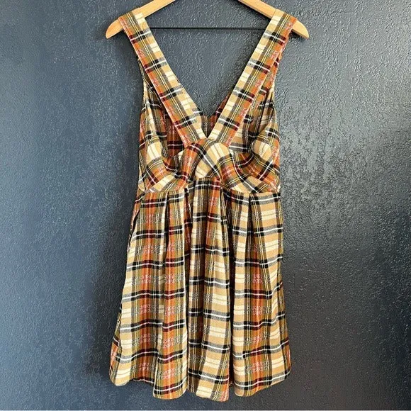 Free People Killing Time Plaid Penafore Mini Dress