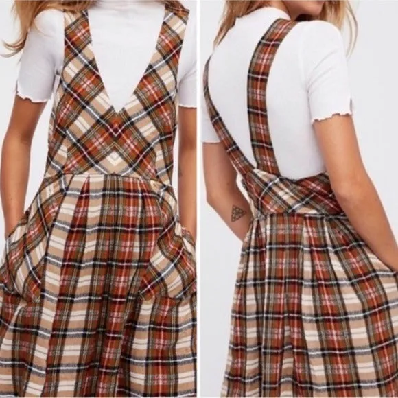 Free People Killing Time Plaid Penafore Mini Dress