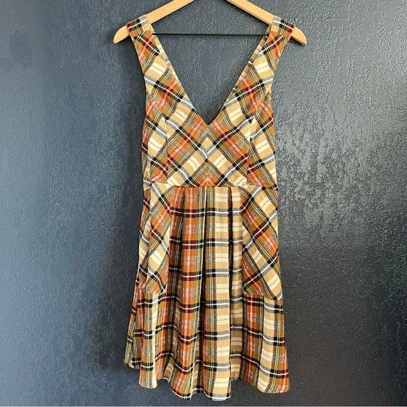 Free People Killing Time Plaid Penafore Mini Dress