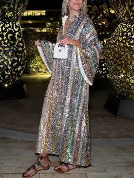 Golden Peach Sequin Stripe Dress